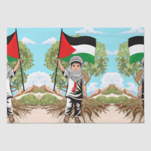 Child with Keffiyeh Palestine Flag and Olive Tree  Tissue Paper