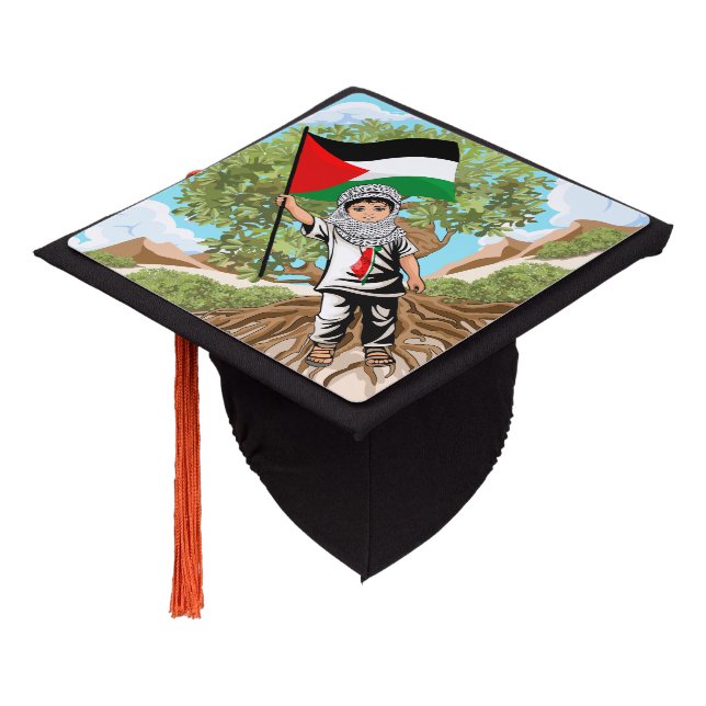 Child with Keffiyeh Palestine Flag Graduation Cap Topper (Angled)