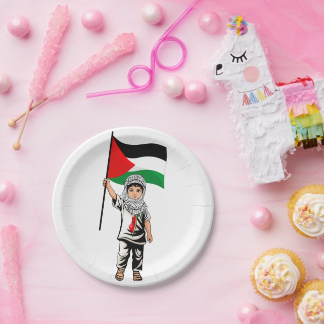 Child with Keffiyeh Palestine Flag  Paper Plate (Party)