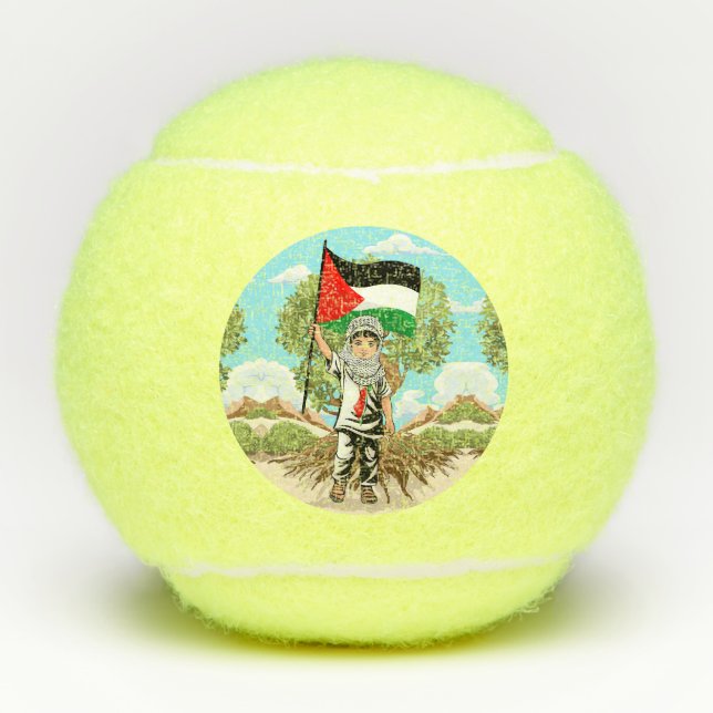 Child with Keffiyeh Palestine Flag  Tennis Balls (Front)