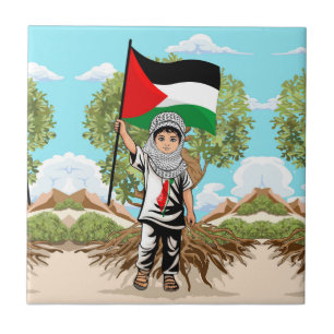 Child with Keffiyeh Palestine Flag  Tile