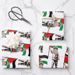 Child with Keffiyeh Palestine Flag Wrapping Paper Sheet