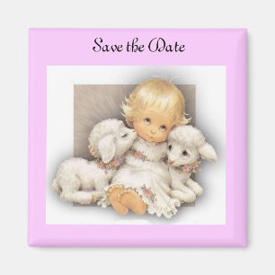 Child with lamb magnet