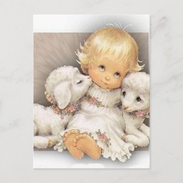 Child with lambs postcard (Front)