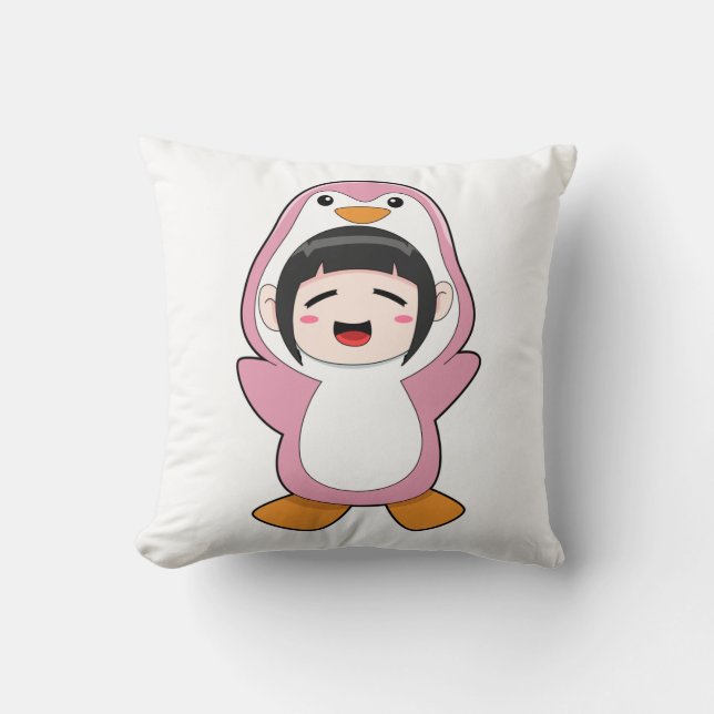 Child with Penguin Costume Throw Pillow (Front)