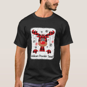 Childcare Provider Squad Funny Red Plaid Reindeer T-Shirt