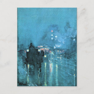 Childe Hassam - Nocturne Railway Crossing Chicago Postcard