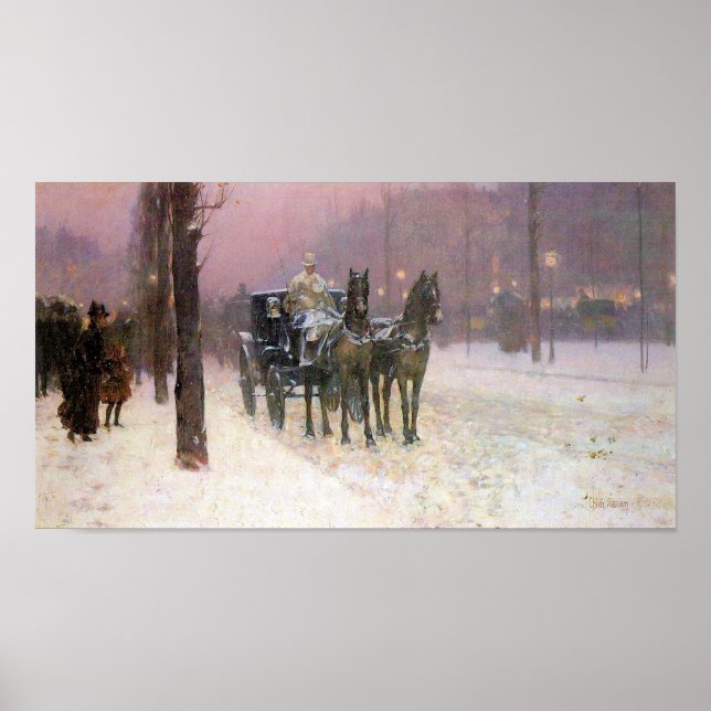 Childe Hassam - Street scene with two cabs Poster (Front)