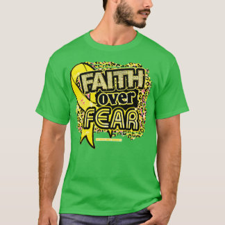 Childhood Awareness Ribbon Faith Over Fear Leopard T-Shirt