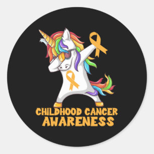 Childhood Cancer Awareness Dabbing Unicorn Warrior Classic Round Sticker