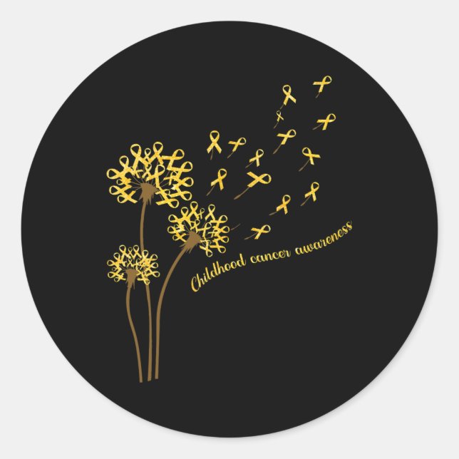 Childhood Cancer Awareness Dandelion Flower Gold R Classic Round Sticker (Front)