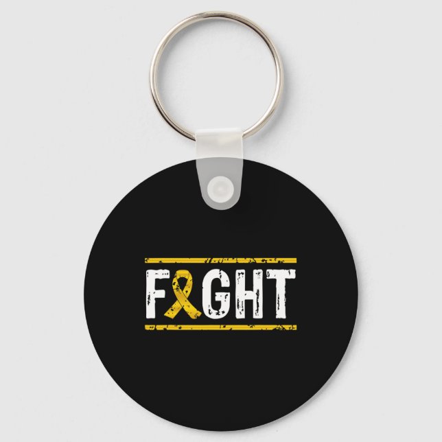 Childhood Cancer Awareness Fight Cancer Gold Ribbo Keychain (Front)