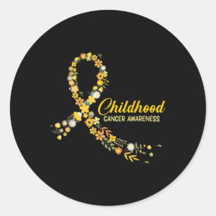 Childhood Cancer Awareness Hippie Flower Gold Ribb Classic Round Sticker