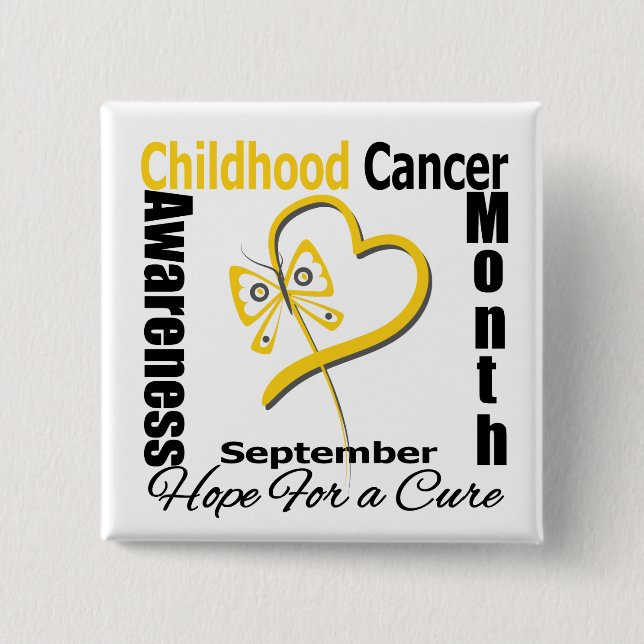 Childhood Cancer Awareness Month Butterfly Heart 2 Inch Square Button (Front)