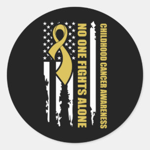 Childhood Cancer Awareness Nobody Fights Alone Ame Classic Round Sticker