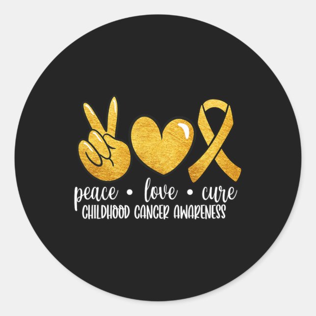 Childhood Cancer Awareness Peace Love Cure Childho Classic Round Sticker (Front)