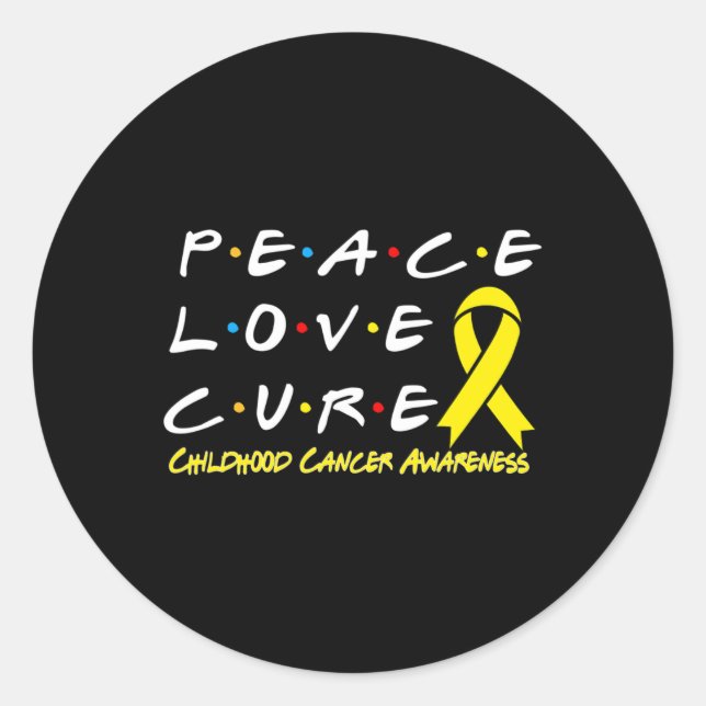 Childhood Cancer Awareness Peace Love Cure  Classic Round Sticker (Front)