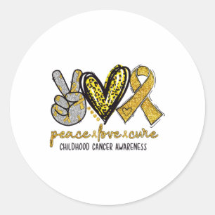 Childhood Cancer Awareness Peace Love Cure Leopard Classic Round Sticker