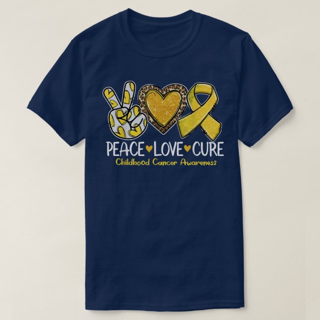 Childhood Cancer Awareness Peace Love Cure Yellow  T-Shirt (Design Front)