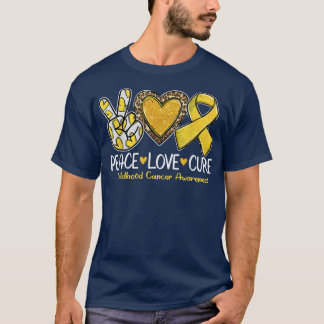 Childhood Cancer Awareness Peace Love Cure Yellow  T-Shirt
