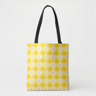 Childhood Cancer Awareness Plaid Gold Ribbon Tote Bag
