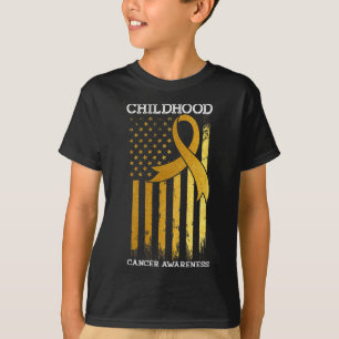 Childhood Cancer Awareness USA Flag Gold Ribbon Wa T-Shirt