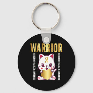 Childhood Cancer Awareness Warrior Cute Cat Keychain