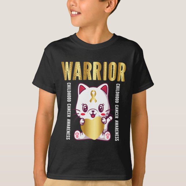 childhood cancer awareness warrior cute cat  T-Shirt (Front)