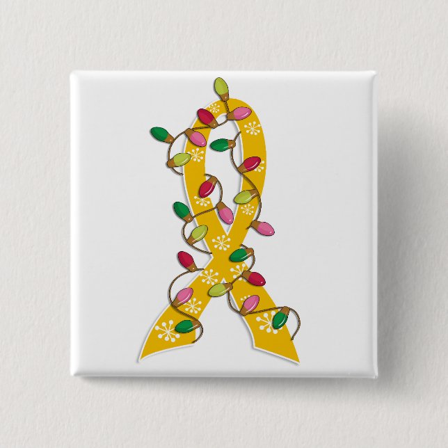 Childhood Cancer Christmas Lights Ribbon 2 Inch Square Button (Front)