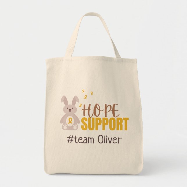 childhood cancer. Custom #team name. Totes Bags (Front)