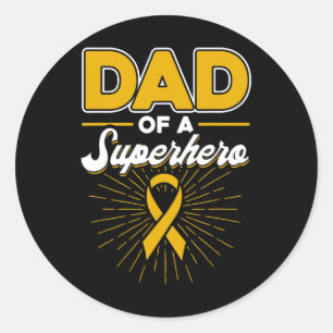 Childhood Cancer Dad Of A Superhero Ribbon Classic Round Sticker
