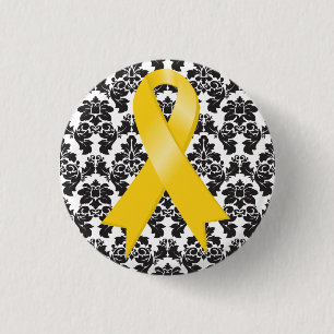 Childhood Cancer Damask Gold Ribbon 1 Inch Round Button