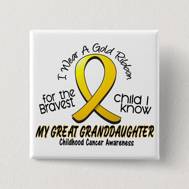 Childhood Cancer Gold Ribbon Great Granddaughter 2 Inch Square Button (Front)