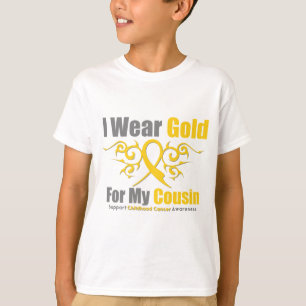 CHILDHOOD CANCER Gold Tribal Ribbon Cousin T-Shirt
