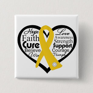 Childhood Cancer Heart Ribbon Collage 2 Inch Square Button