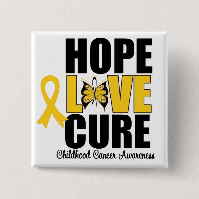 Childhood Cancer Hope Love Cure 2 Inch Square Button (Front)