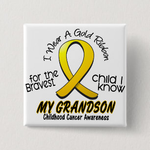 Childhood Cancer I Wear Gold Ribbon For Grandson 2 Inch Square Button