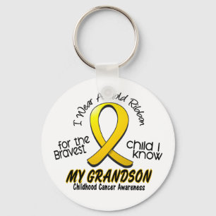 Childhood Cancer I Wear Gold Ribbon For Grandson Keychain