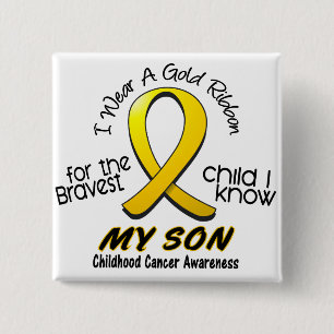 Childhood Cancer I Wear Gold Ribbon For My Son 2 Inch Square Button