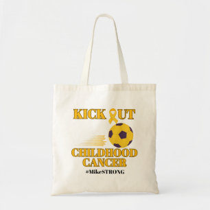Childhood cancer kick it out yellow soccer ball tote bag