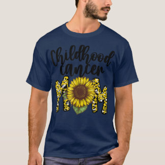 Childhood Cancer Mom Sunflower Leopard Gold Ribbon T-Shirt