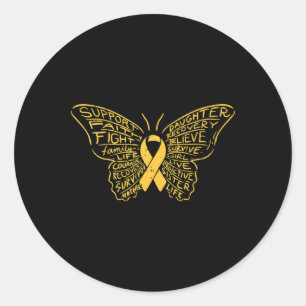 Childhood Cancer Ribbon Butterfly Awareness Suppor Classic Round Sticker