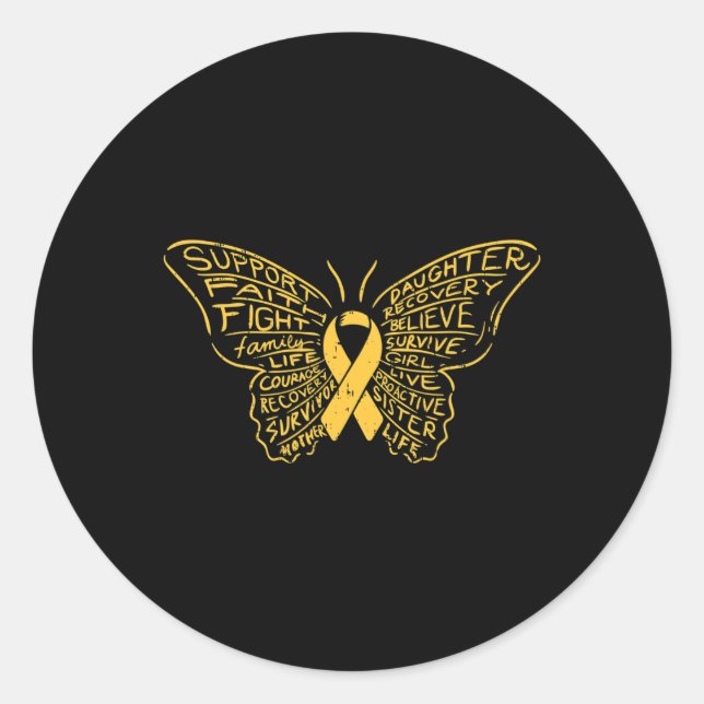 Childhood Cancer Ribbon Butterfly Awareness Suppor Classic Round Sticker (Front)