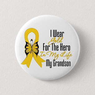 Childhood Cancer Ribbon My Hero My Grandson 2 Inch Round Button
