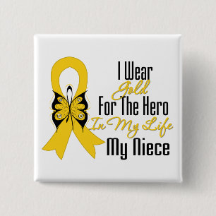 Childhood Cancer Ribbon My Hero My Niece 2 Inch Square Button