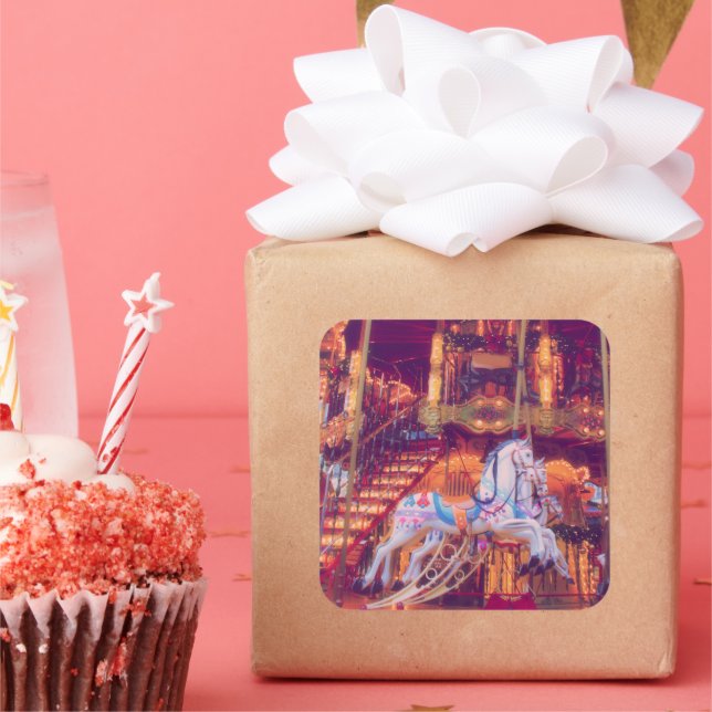 childhood dream - old horse carousel  square sticker (Party)