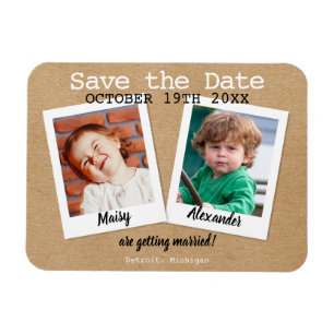 Childhood Photos Rustic Kraft Save the Date Boho Magnet