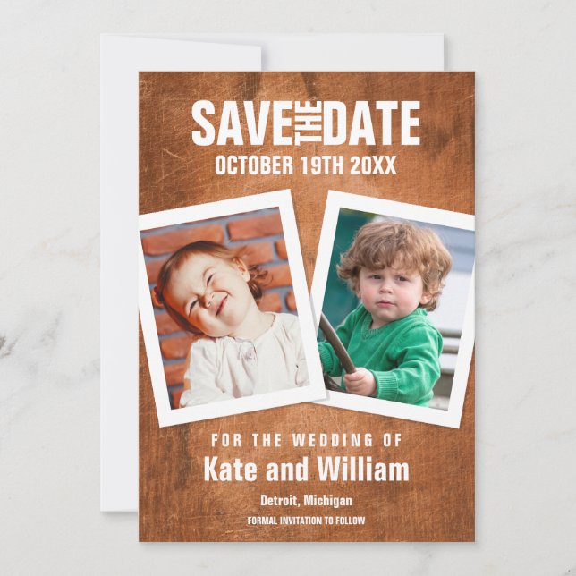 Childhood Photos Vintage Wood Save the Date (Front)
