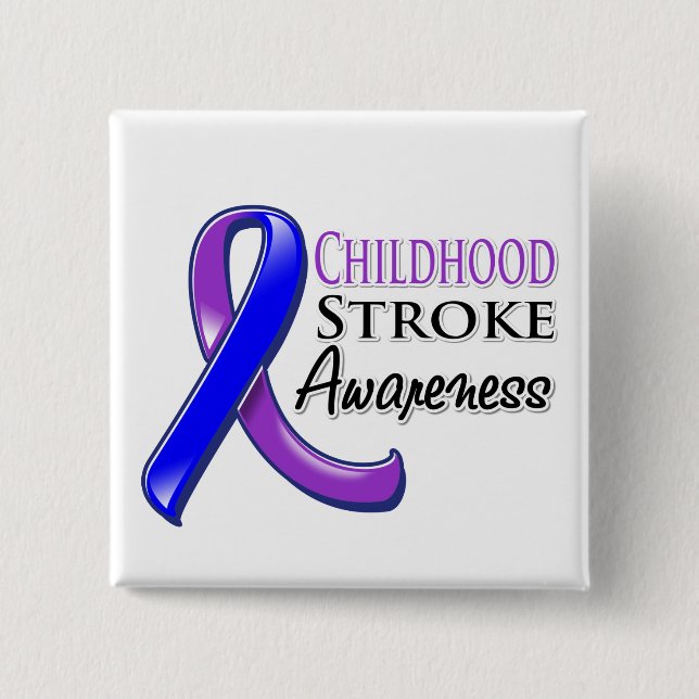 Childhood Stroke Awareness Ribbon 2 Inch Square Button (Front)