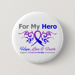 Childhood Stroke Tribal Ribbon Hero 2 Inch Round Button